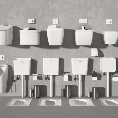  现代小便池 小便斗 蹲便池su模型 