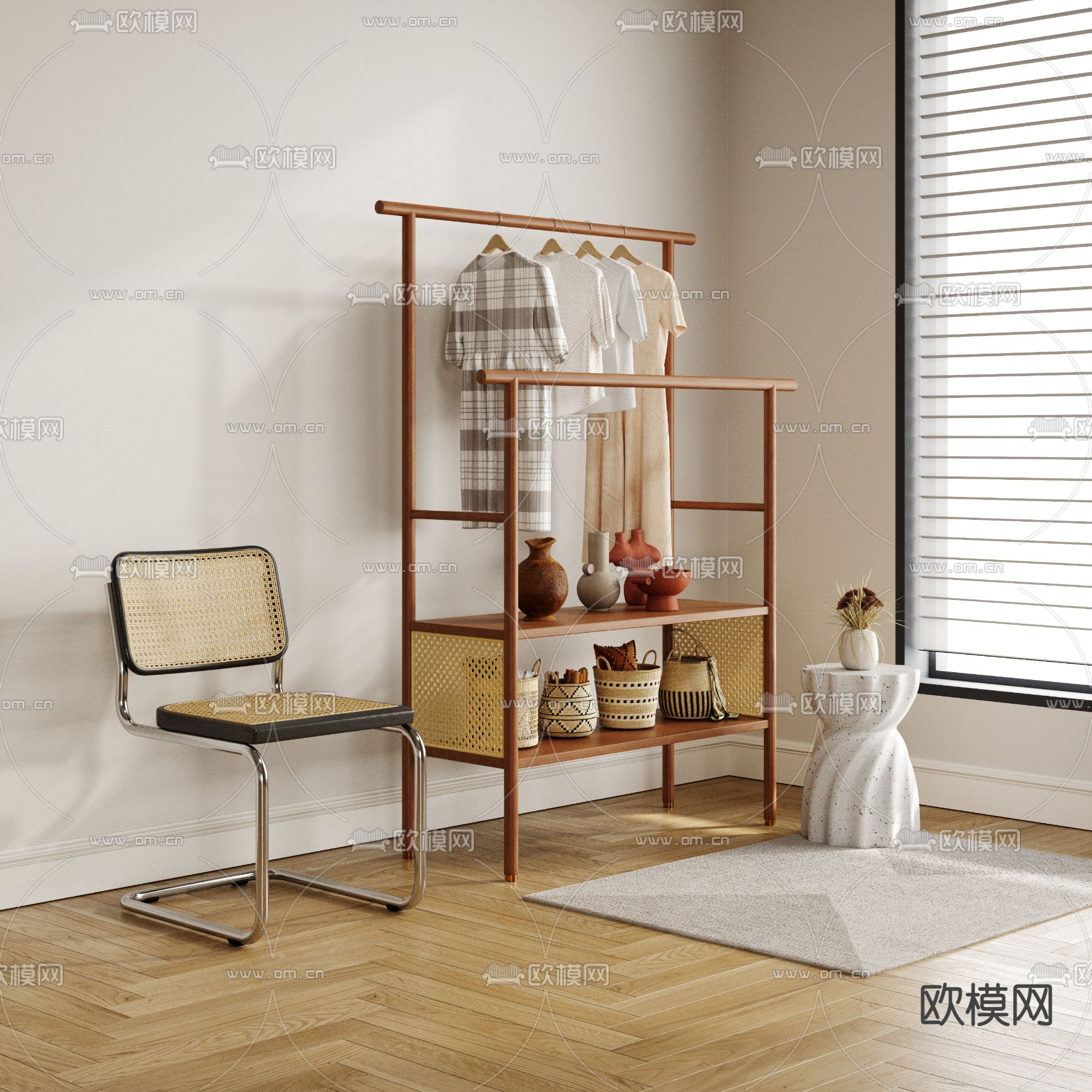 侘寂衣架 置物架3d模型下载