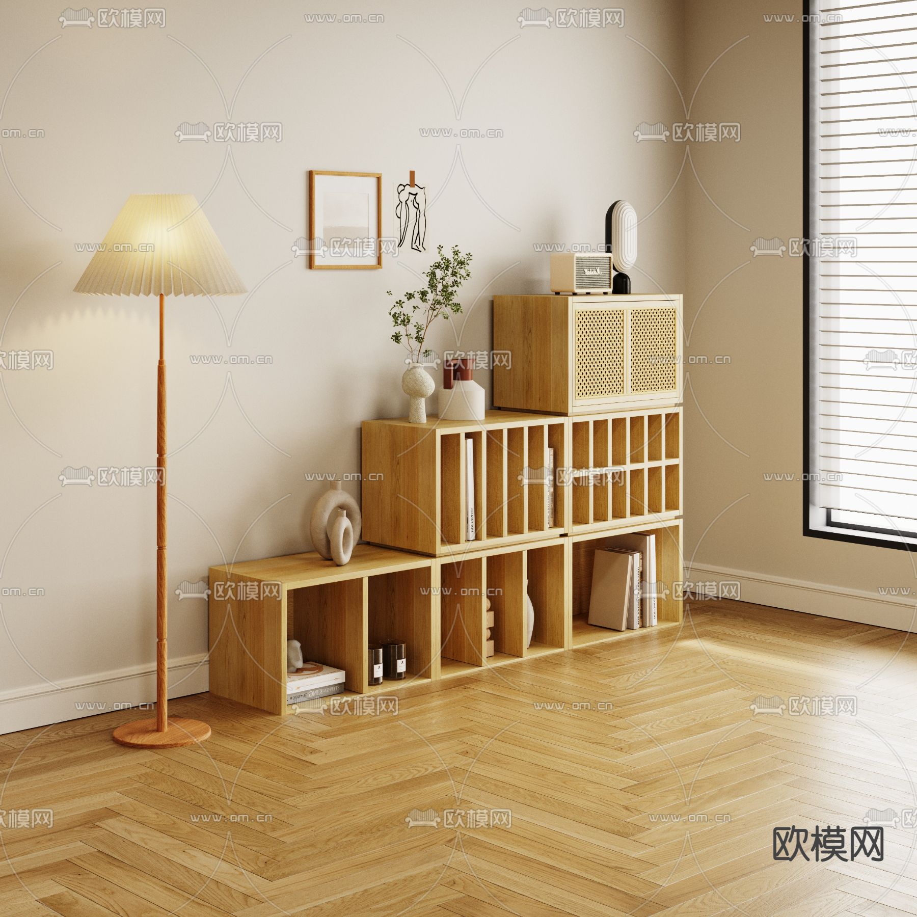 书柜 储物柜 装饰柜 矮柜3d模型下载_ID12303259_3dmax免费模型-欧模网