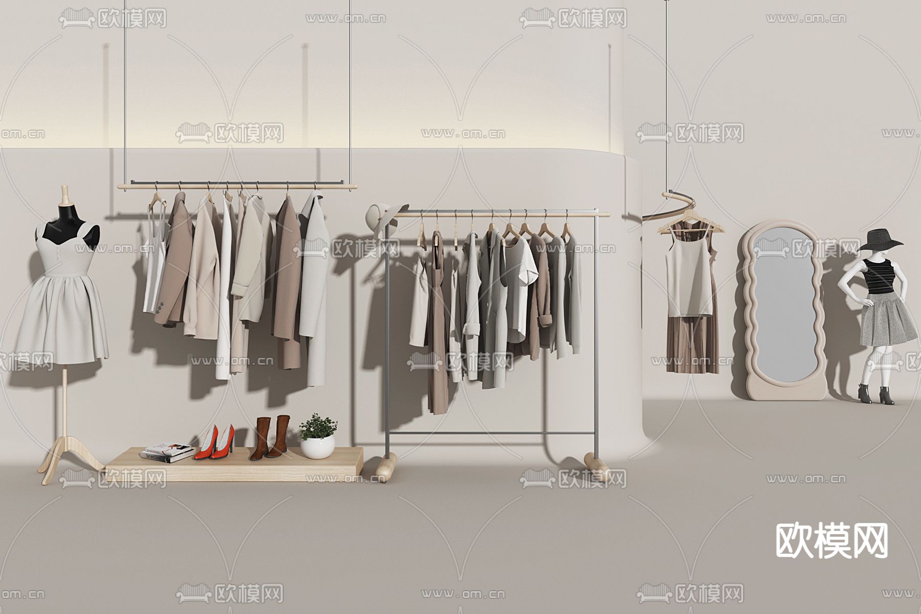 现代服装店 服装货架su模型下载（渲染图1）