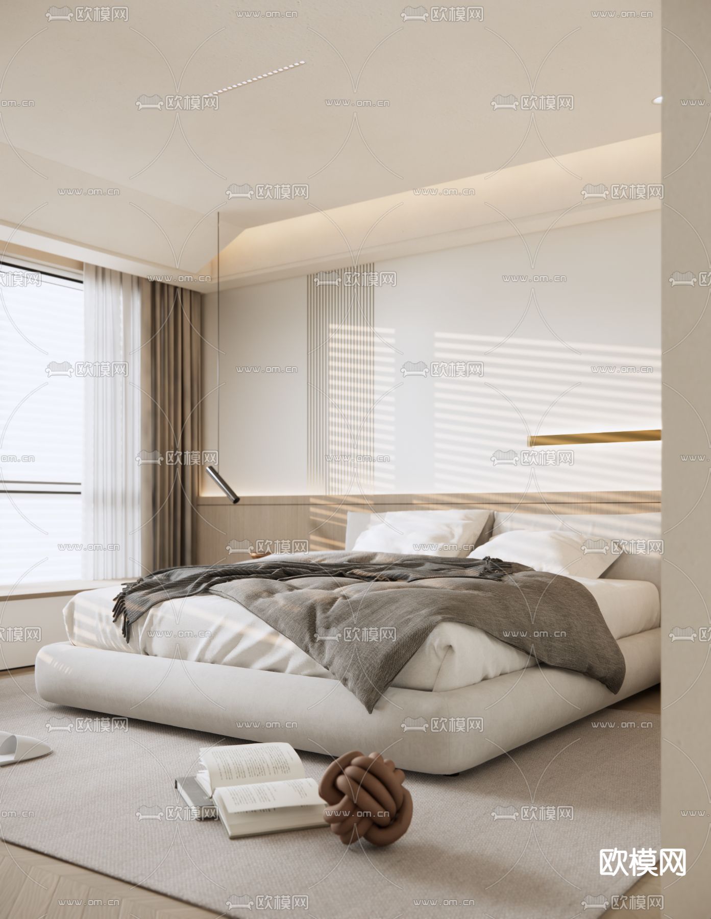 奶油风卧室 主人房su模型下载（渲染图2）
