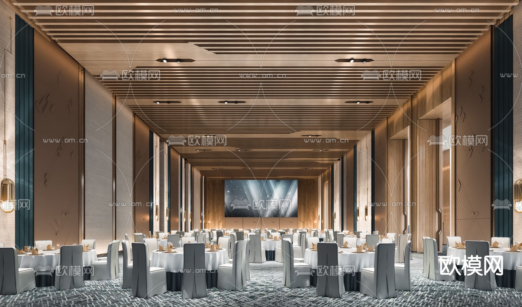 新中式酒店宴会厅3d模型下载_ID12303819_3dmax免费模型-欧模网