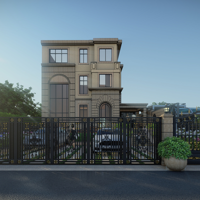  简欧别墅庭院景观su模型 