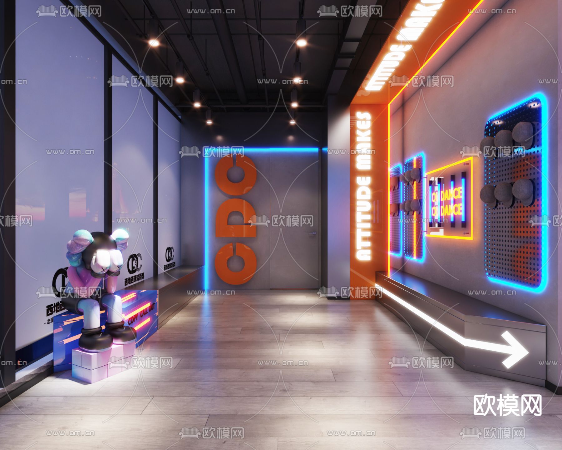 舞房打卡区 等待区3d模型下载_ID12303738_3dmax免费模型-欧模网