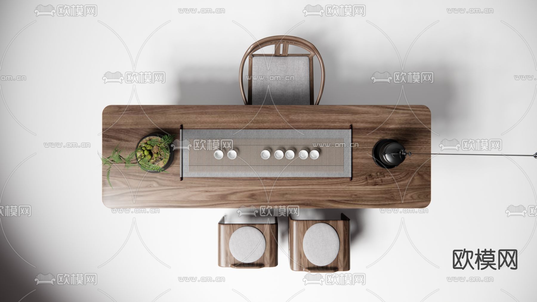 新中式茶桌椅su模型下载（渲染图3）