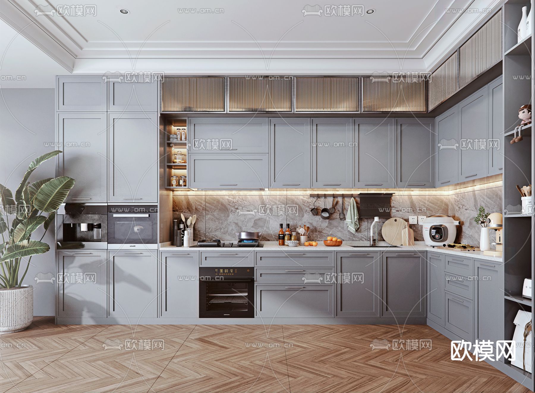 北欧厨房 橱柜su模型下载（渲染图1）