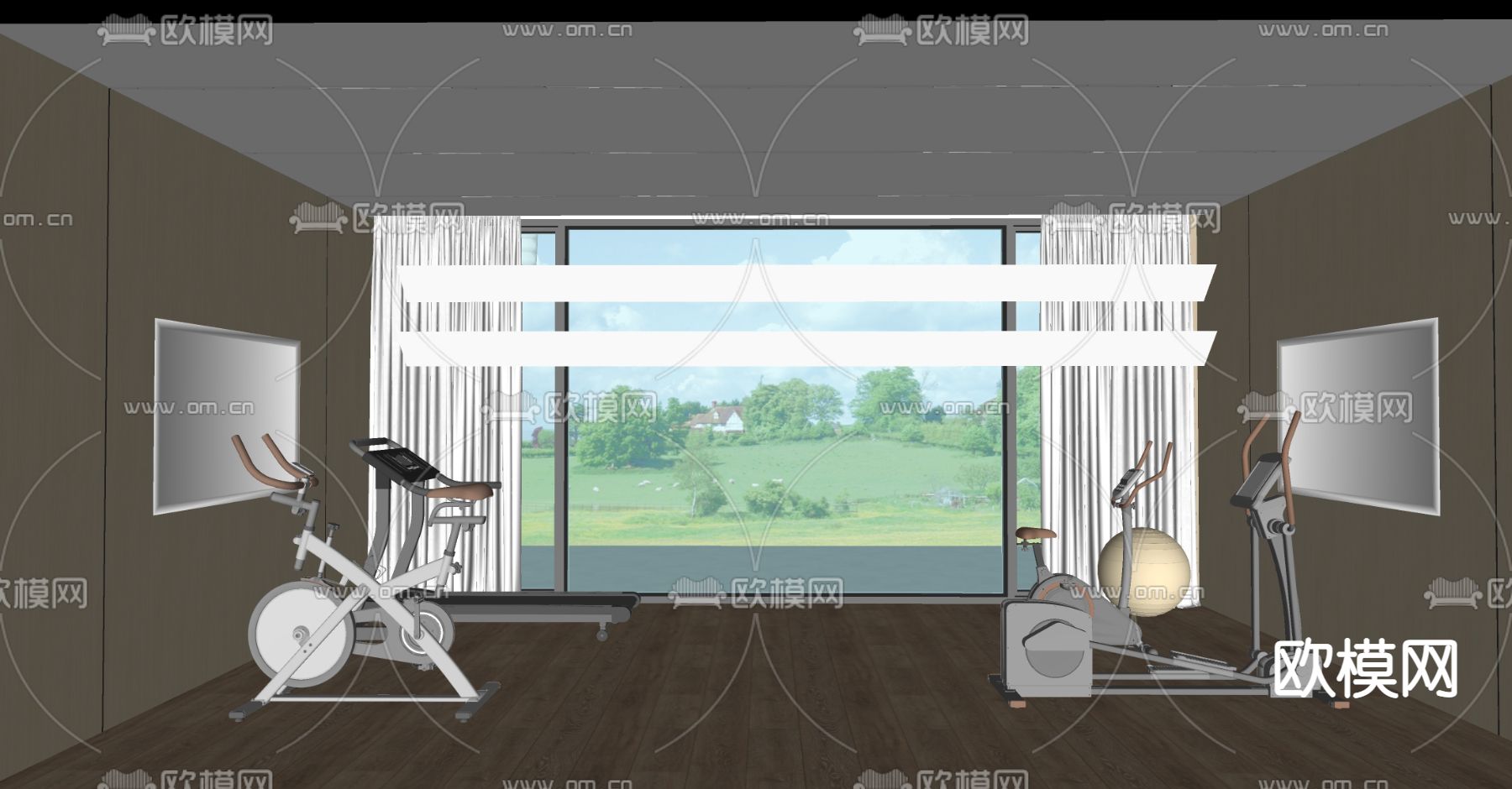 现代健身房su模型下载（渲染图2）