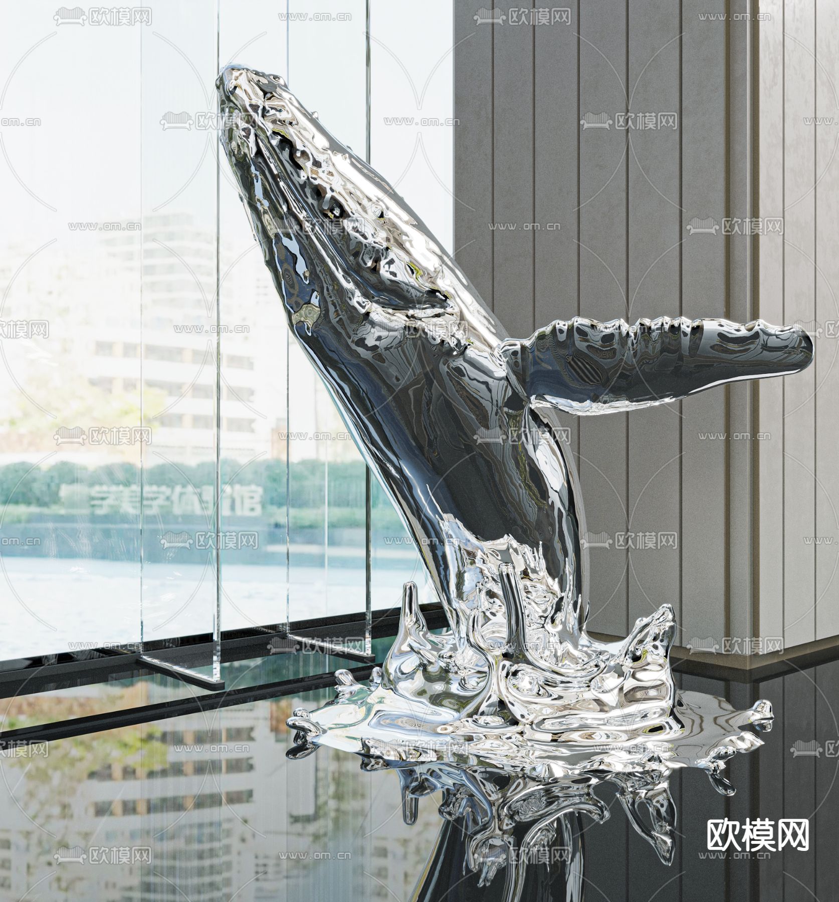 鲸鱼雕塑 大堂装置3d模型下载_ID12303344_3dmax免费模型-欧模网