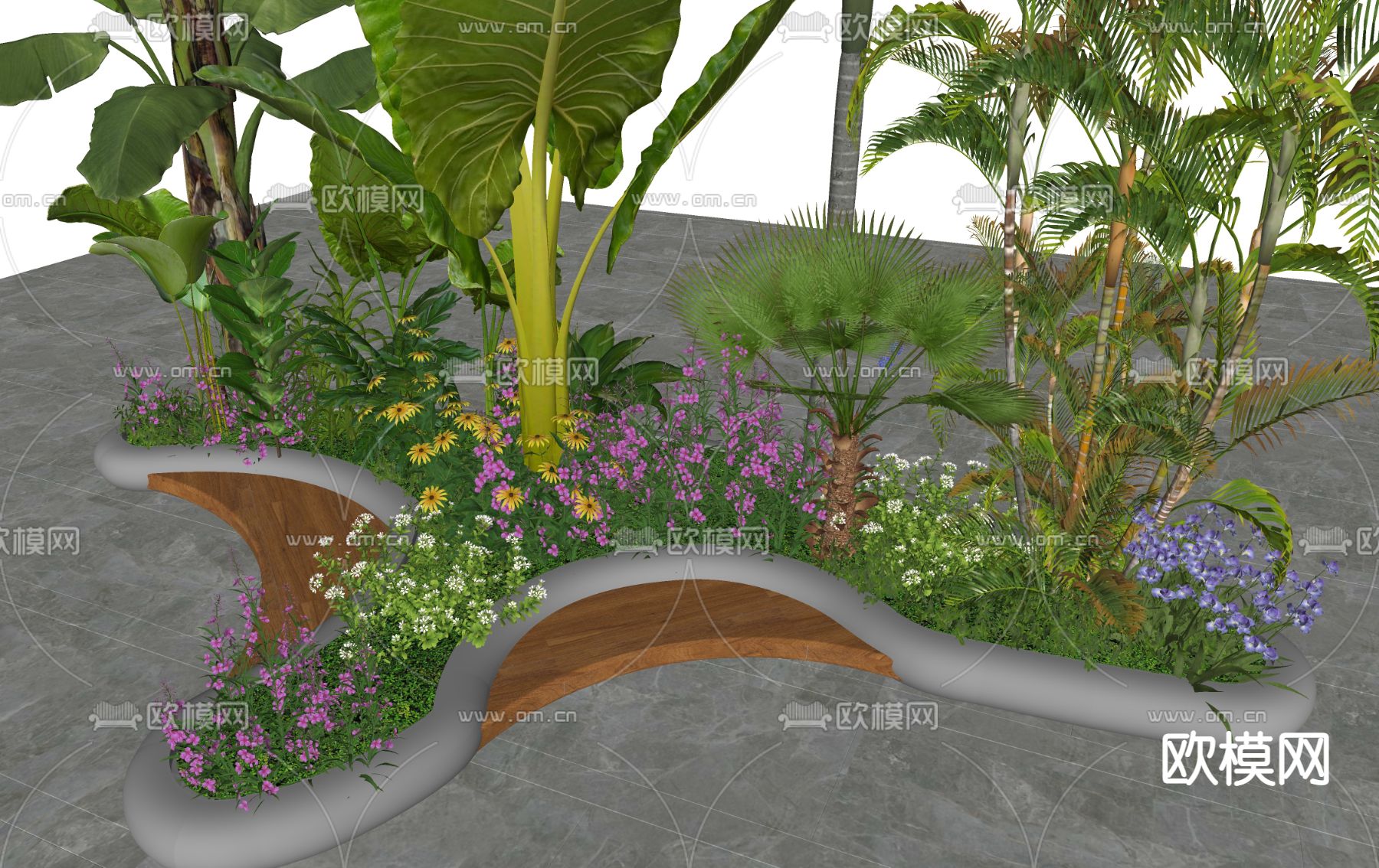 热带植物 植物堆su模型下载（渲染图3）