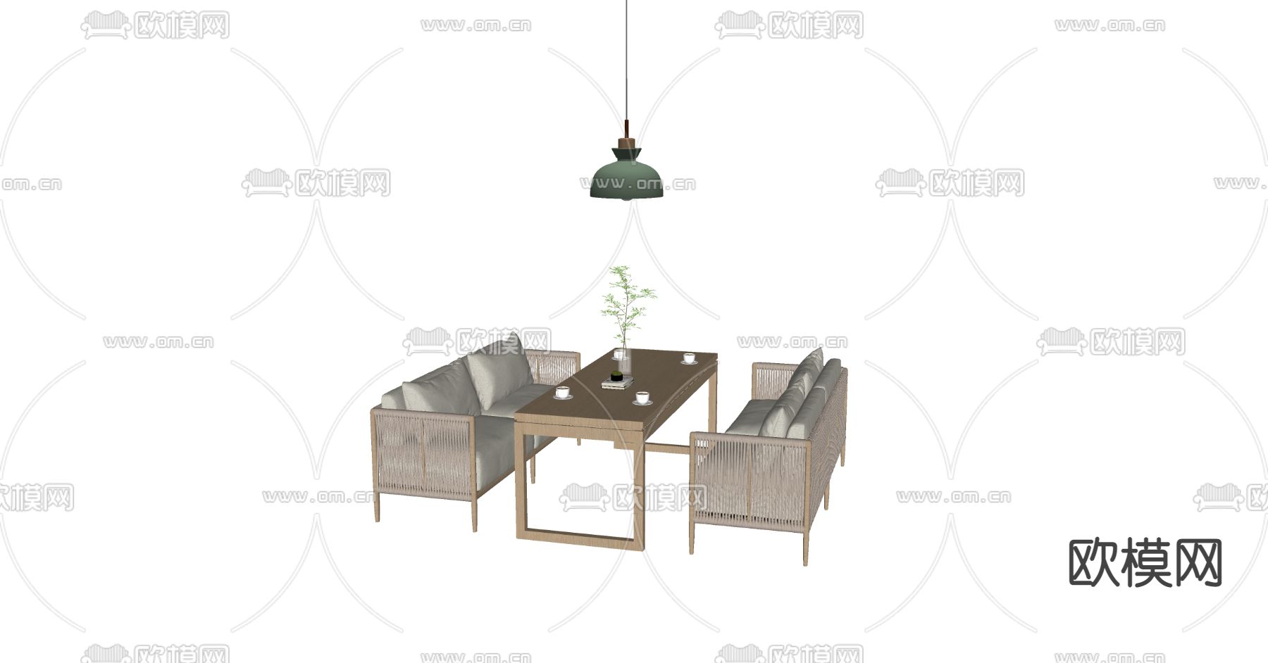 现代户外沙发茶几组合su模型下载（渲染图2）