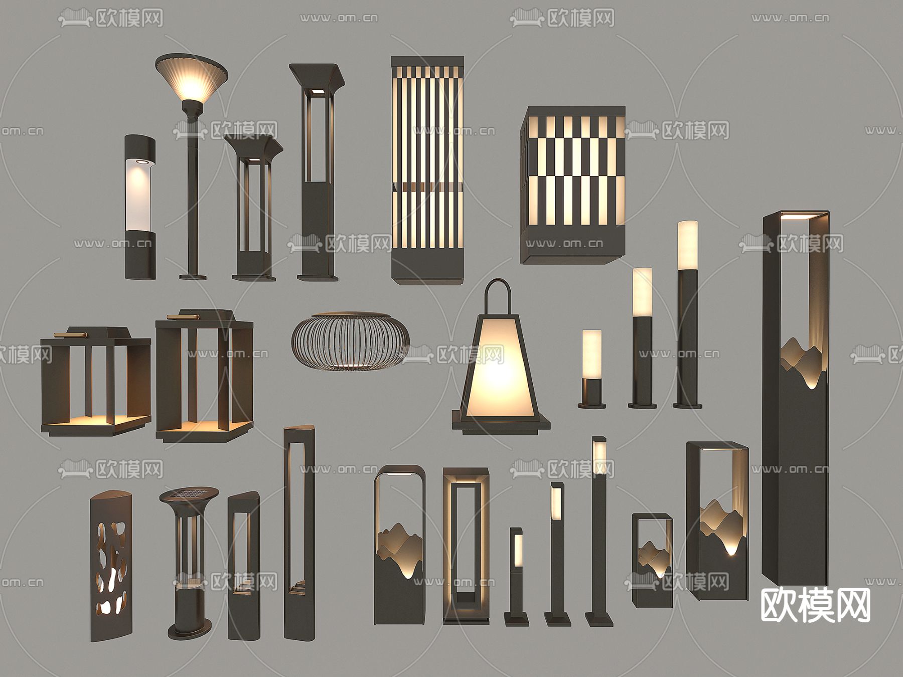 新中式草坪灯 景观灯 户外灯3d模型下载