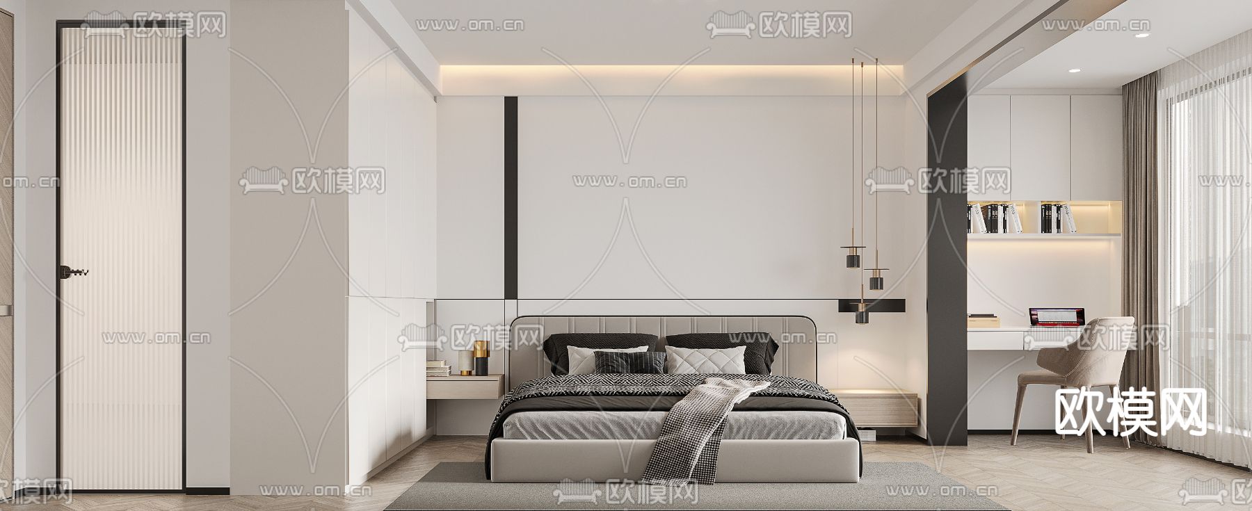 现代卧室 主人房su模型
