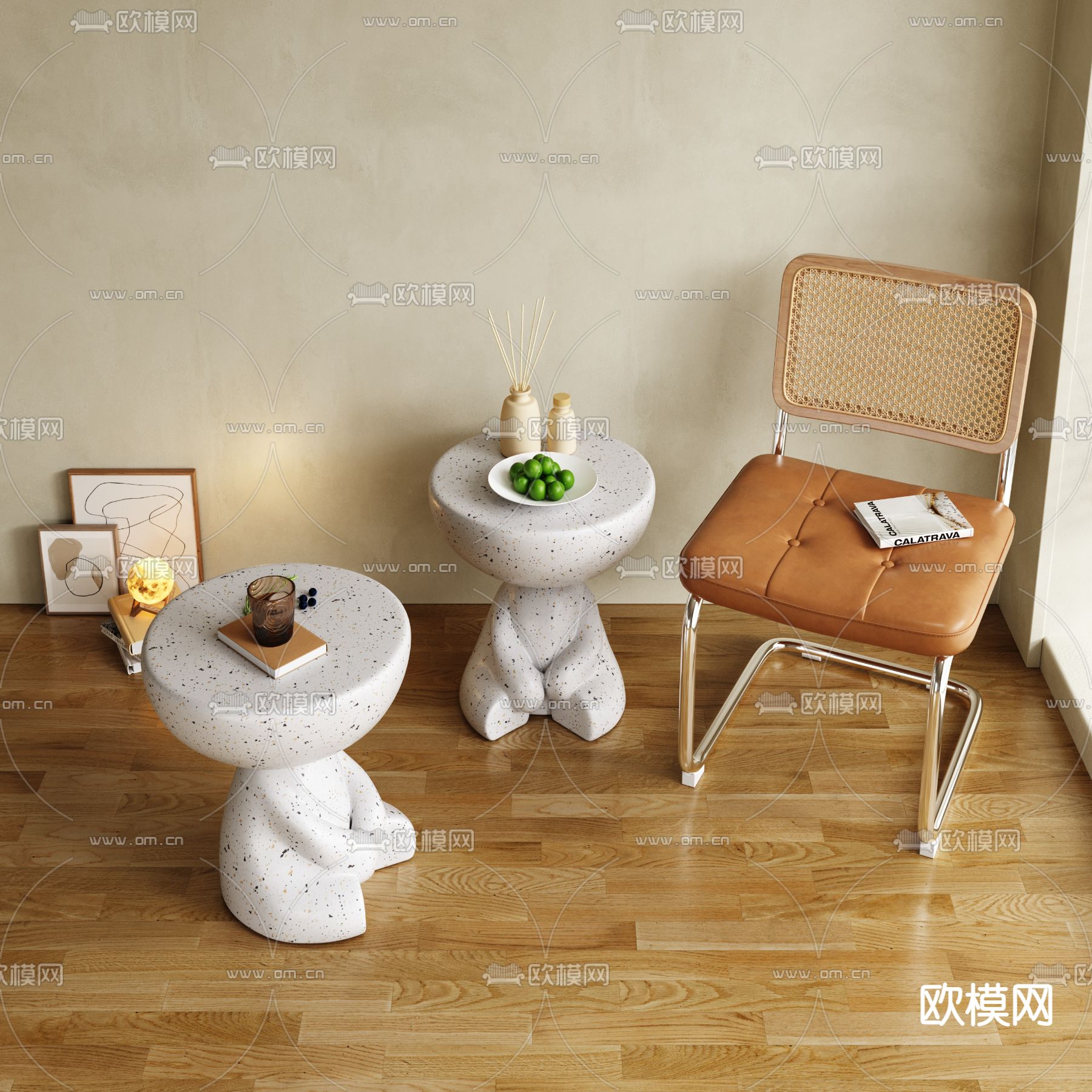 中古风休闲桌椅3d模型下载（渲染图1）