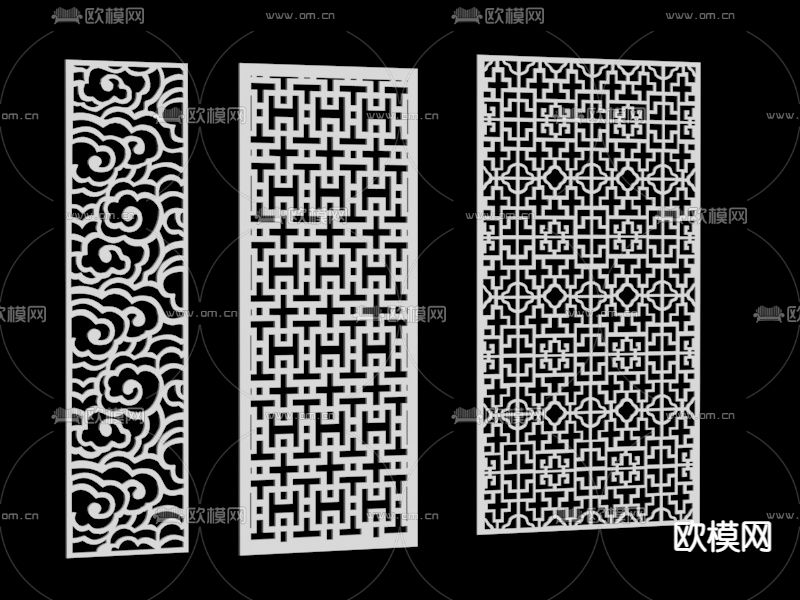 中式雕花隔断免费3d模型下载