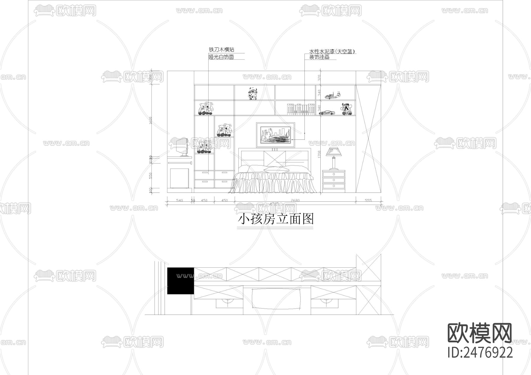 三室两厅两卫全套CAD施工图下载（渲染图7）