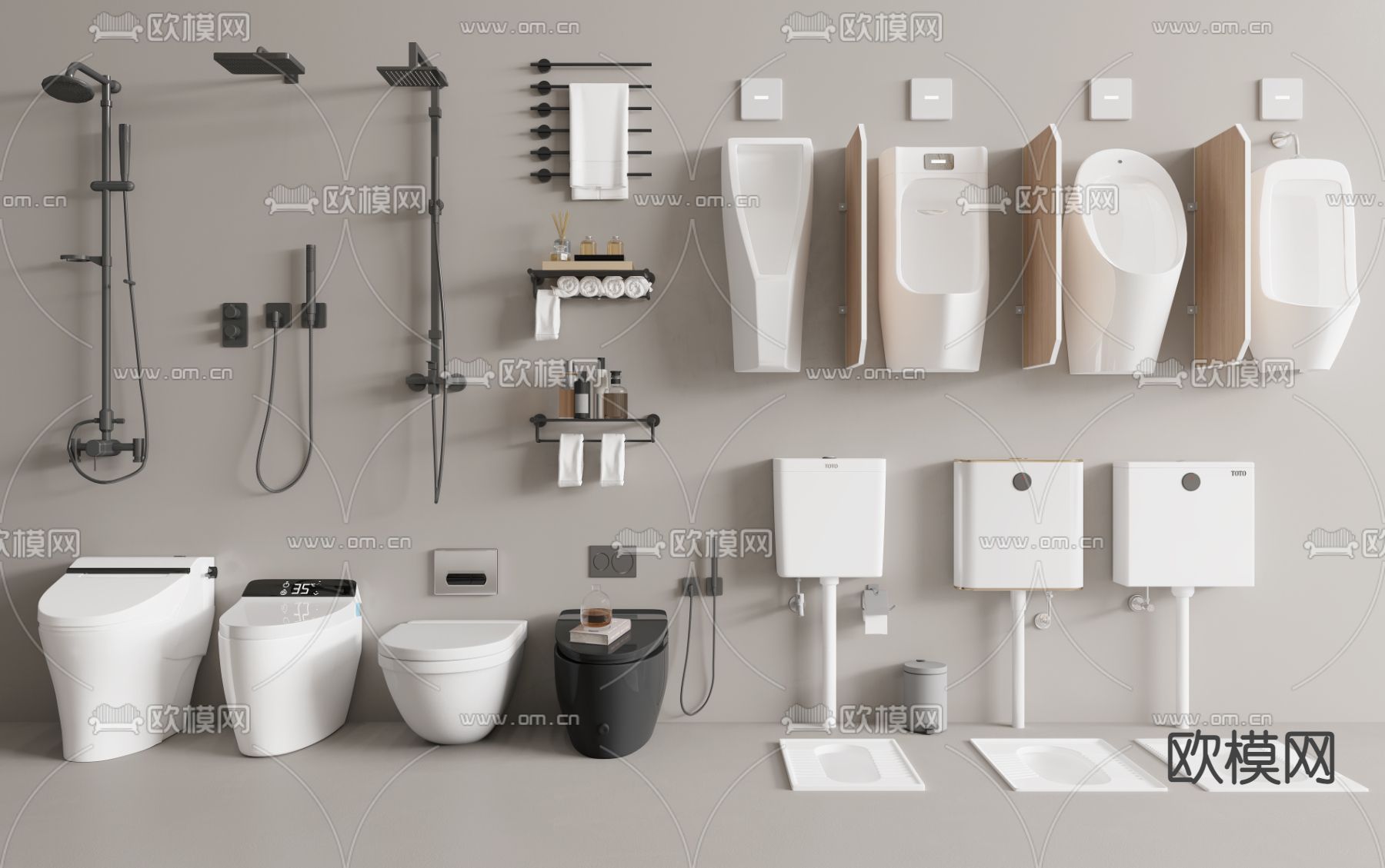 蹲便器 小便斗 马桶 淋浴喷头su模型下载（渲染图1）