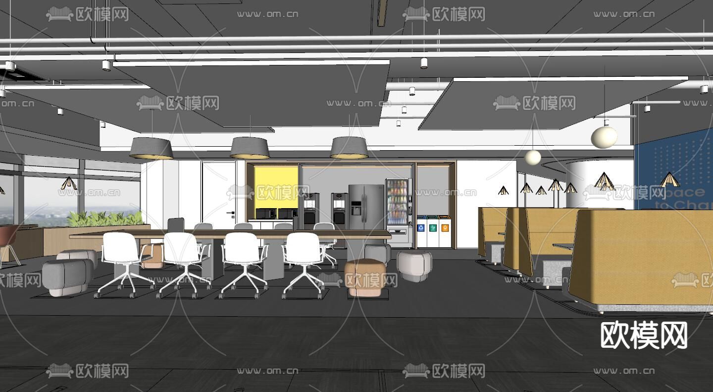 办公区休息区 茶水区su模型下载（渲染图2）