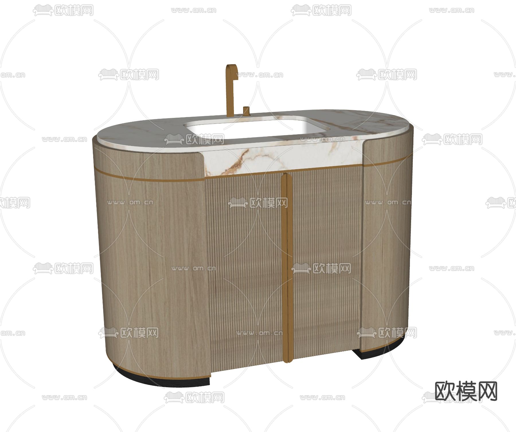 轻奢风浴室柜 洗手池su模型下载（渲染图3）