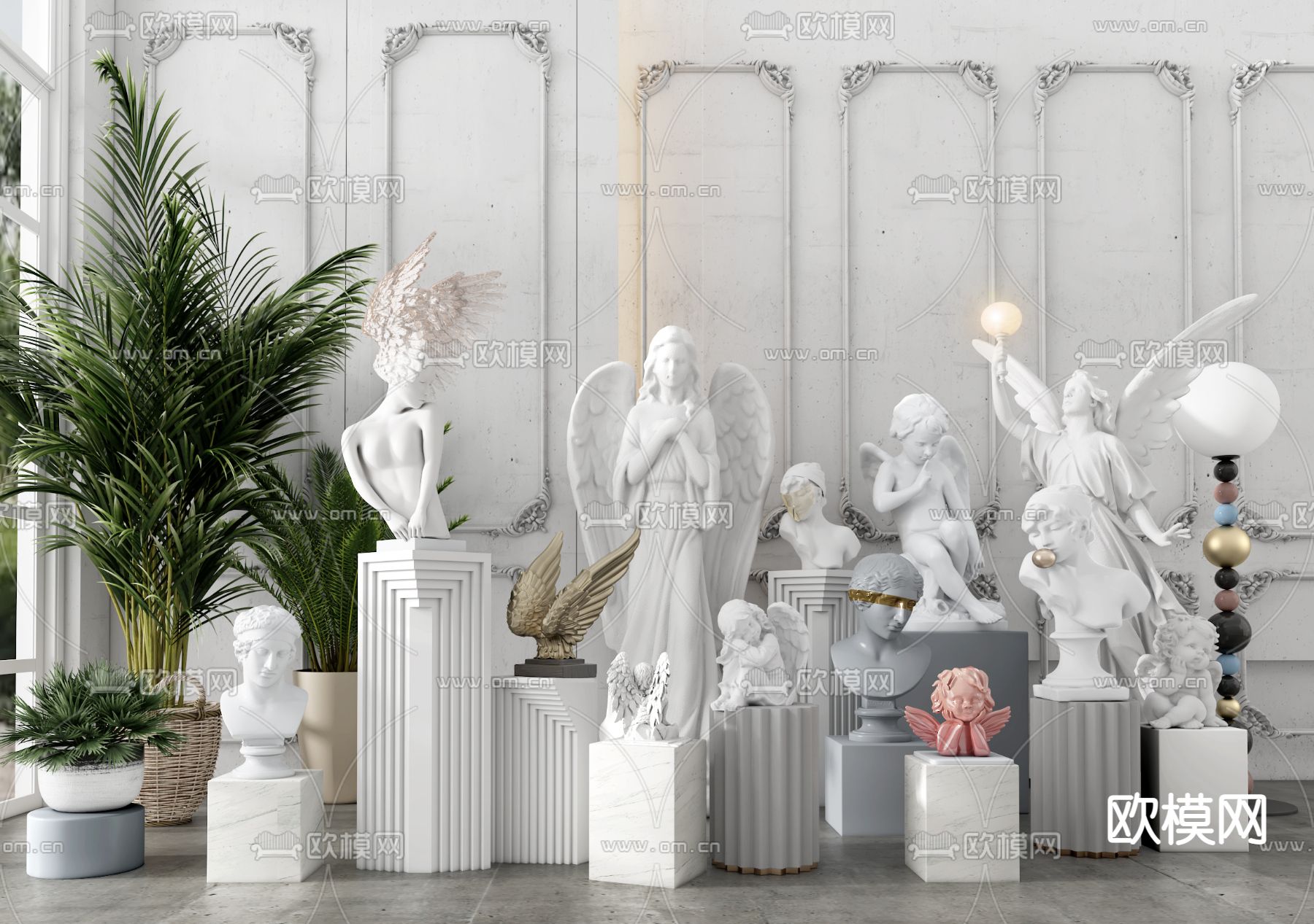 欧式石膏雕塑 天使雕塑su模型下载（渲染图1）