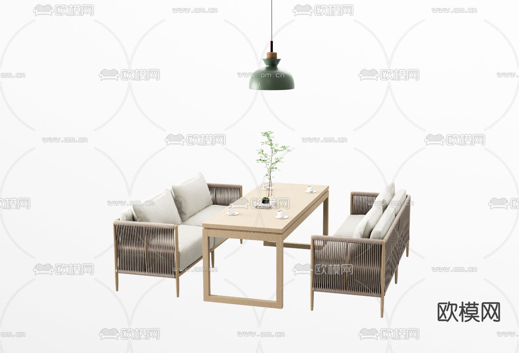 现代户外沙发茶几组合su模型下载（渲染图1）
