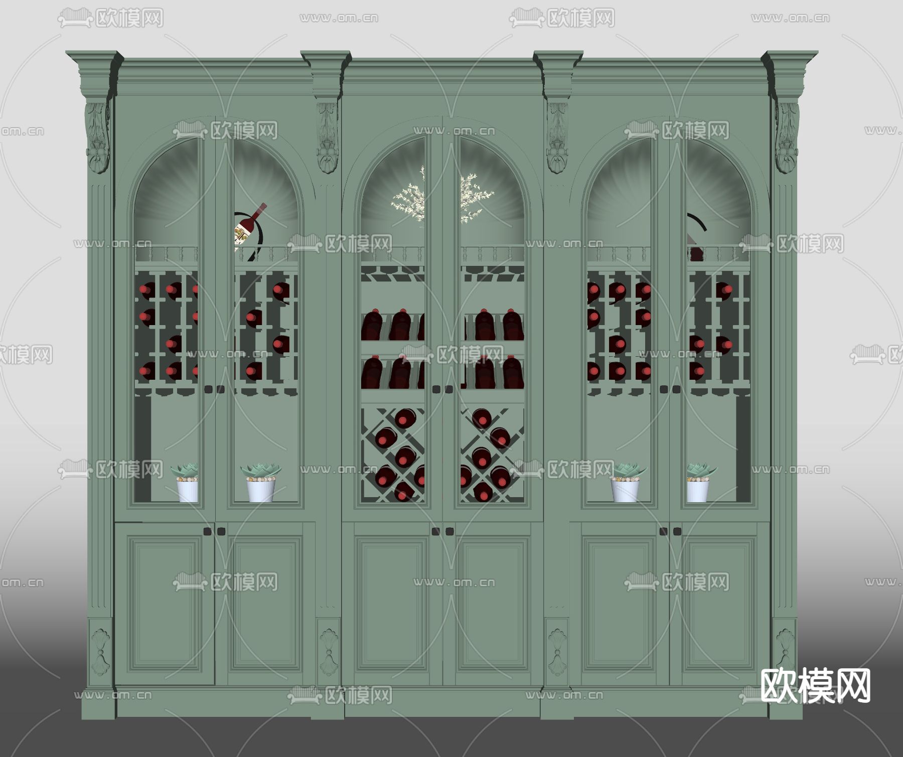 欧式酒柜su模型下载（渲染图2）