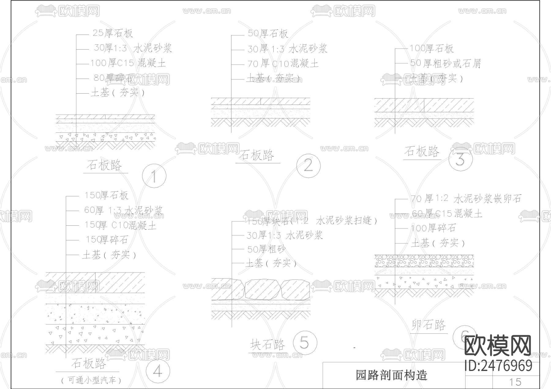 47款园路踏步排水明沟侧石CAD图库下载（渲染图4）