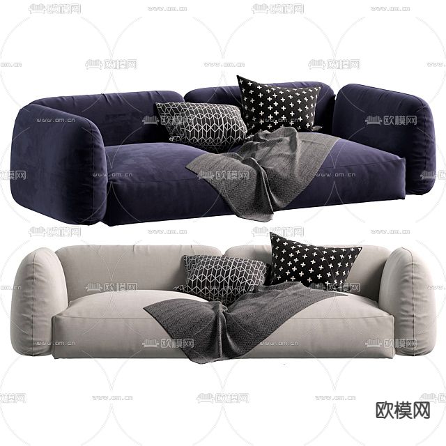现代简约布艺双人沙发免费3d模型下载_ID12303790_3dmax免费模型-欧模网