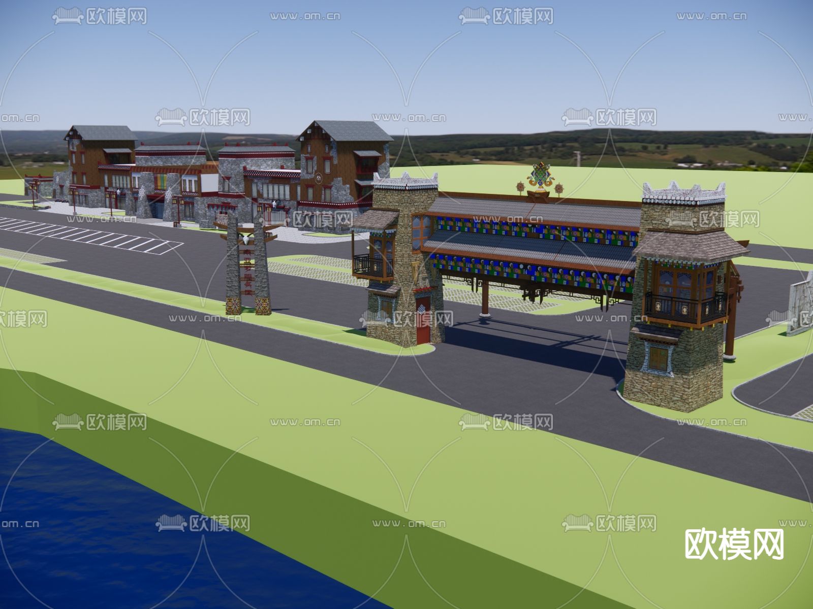 藏式交通建筑汽车站su模型下载（渲染图3）