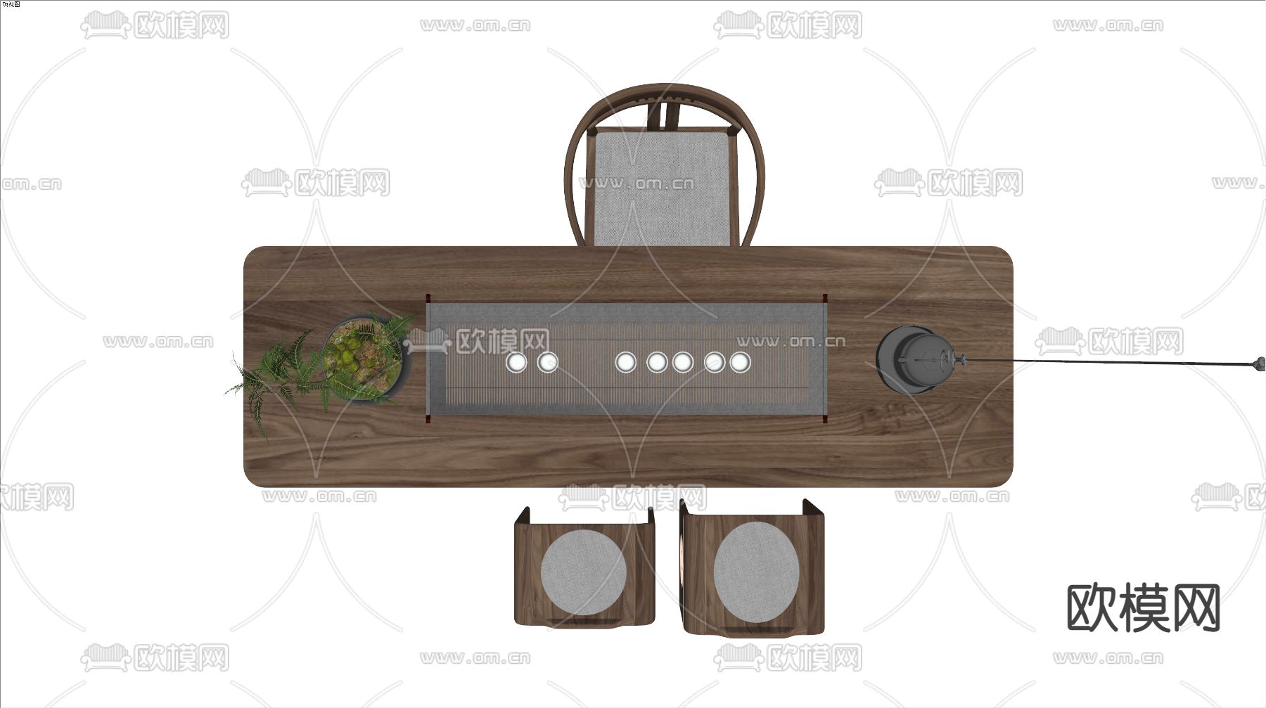 新中式茶桌椅su模型下载（渲染图2）