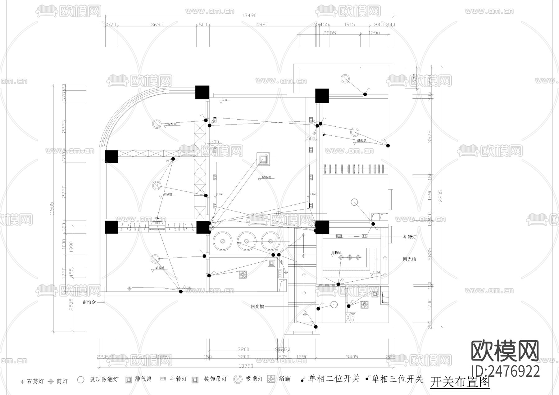 三室两厅两卫全套CAD施工图下载（渲染图5）