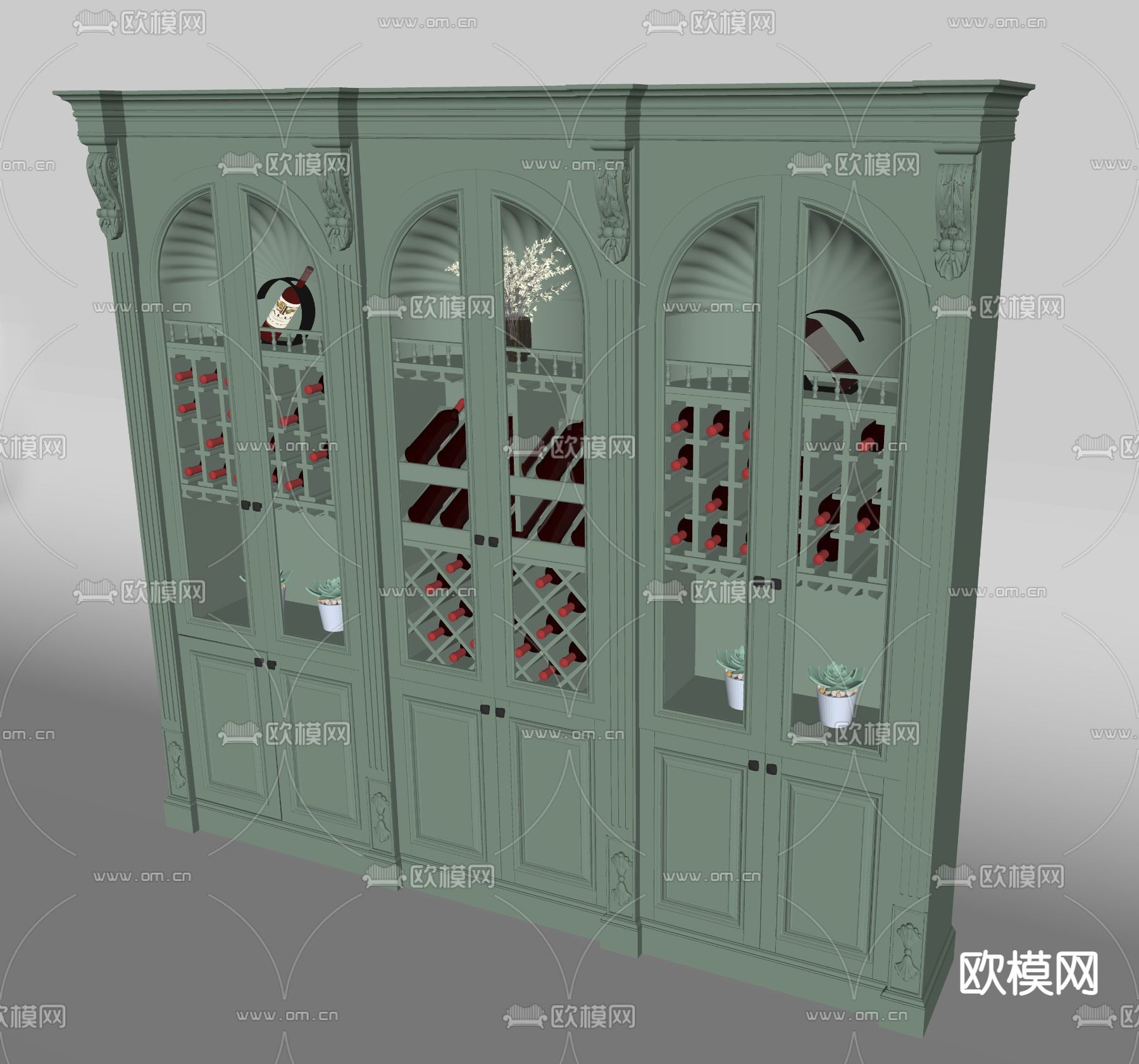 欧式酒柜su模型下载（渲染图3）
