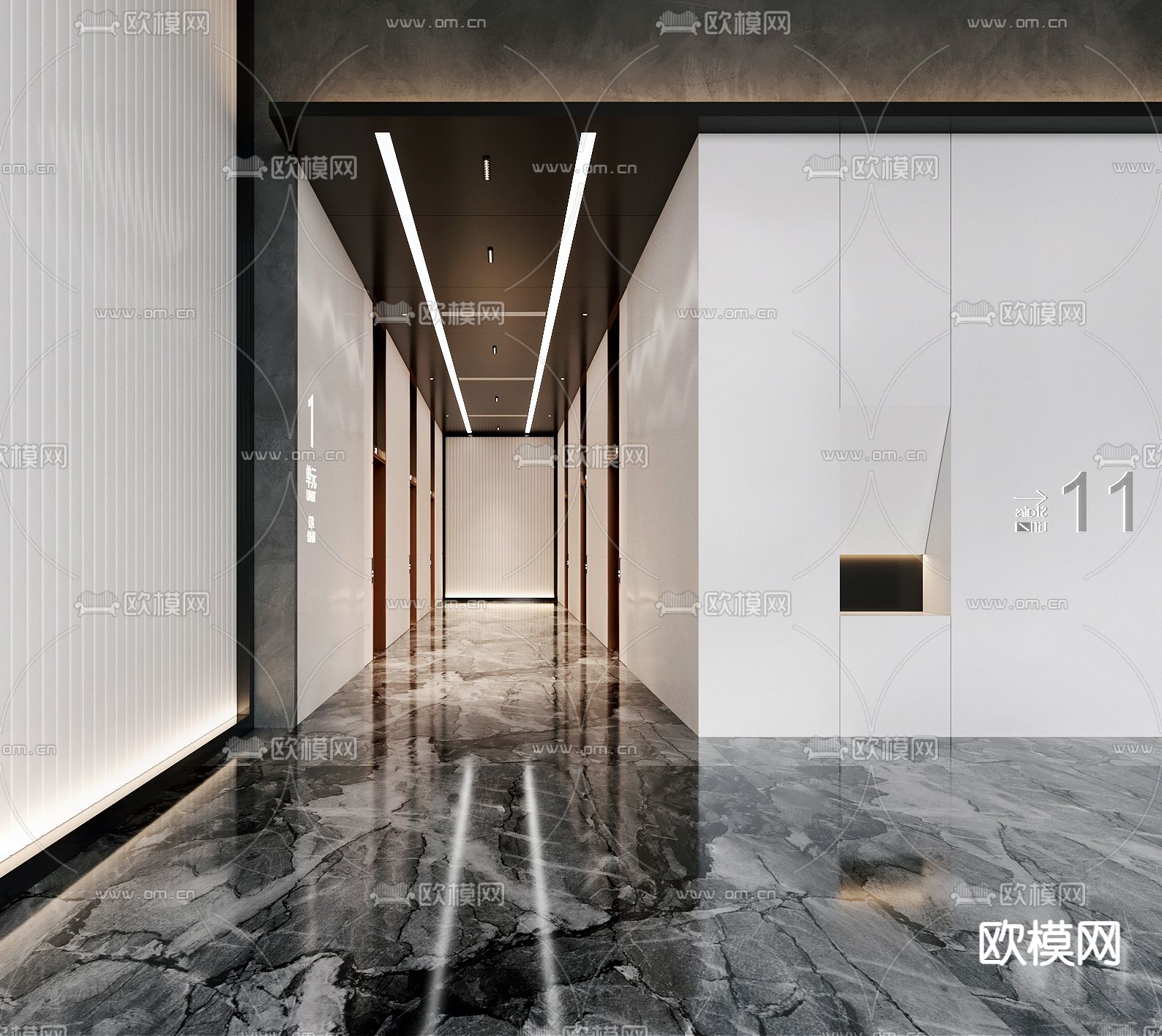 现代电梯厅 电梯间su模型下载（渲染图2）