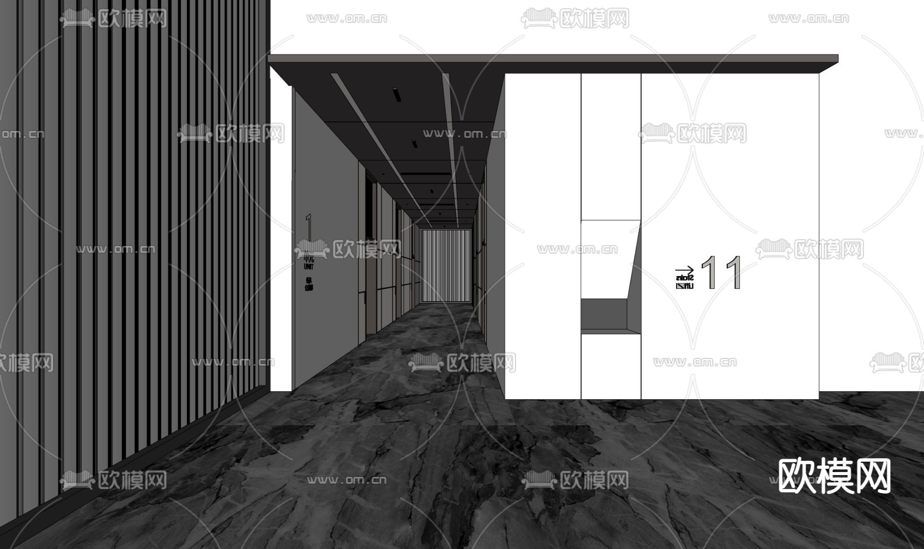 现代电梯厅 电梯间su模型下载（渲染图1）