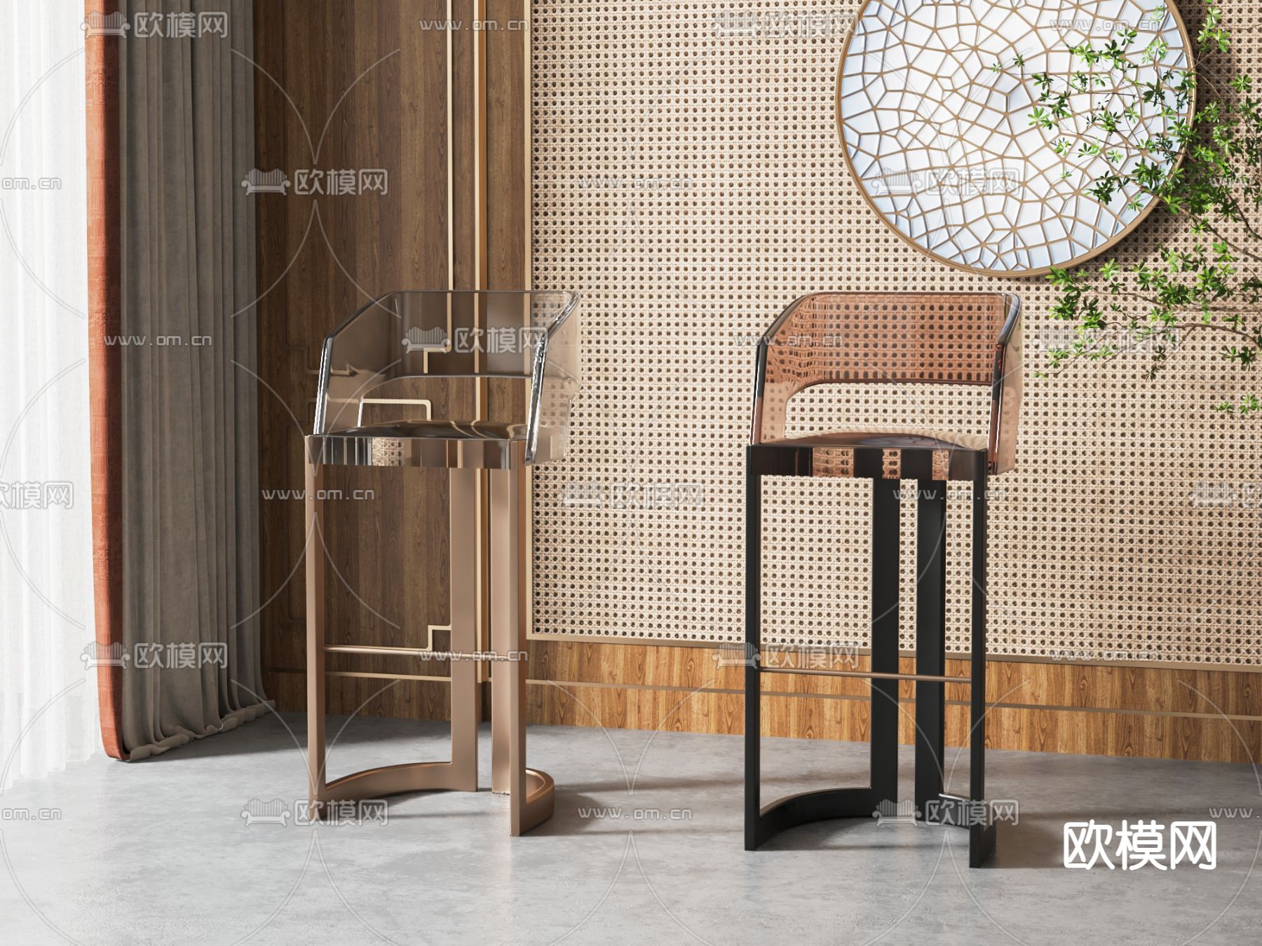 新中式亚克力吧椅3d模型下载