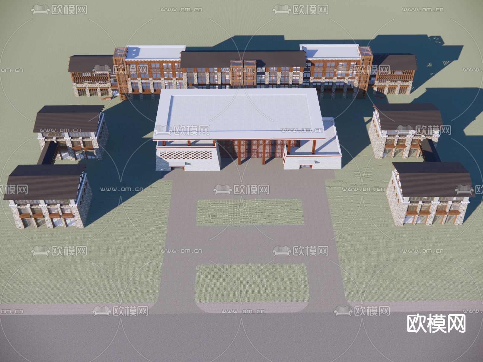 藏式文教展览馆鸟瞰规划su模型下载（渲染图4）