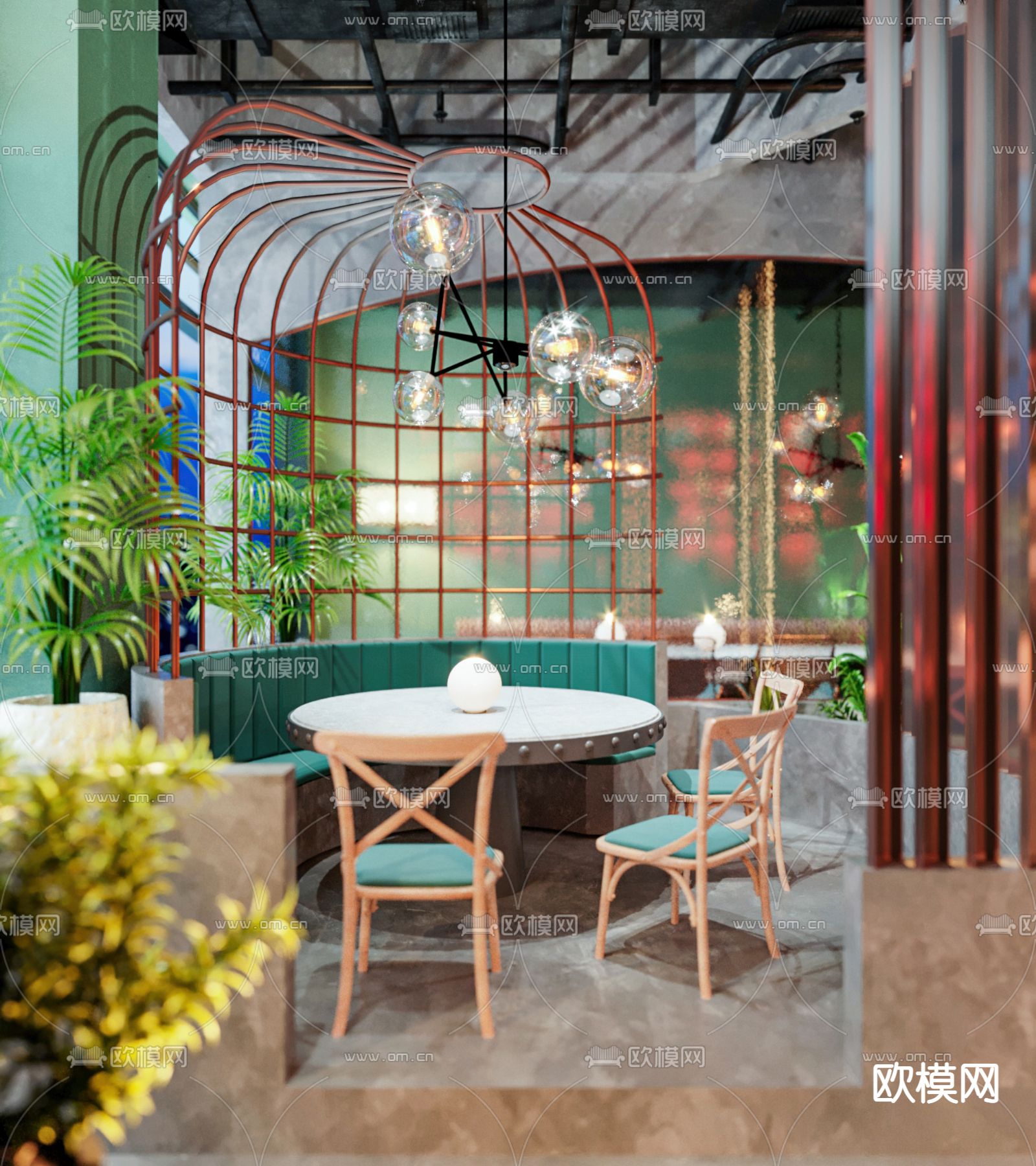 工业风网红餐厅3d模型下载（渲染图2）