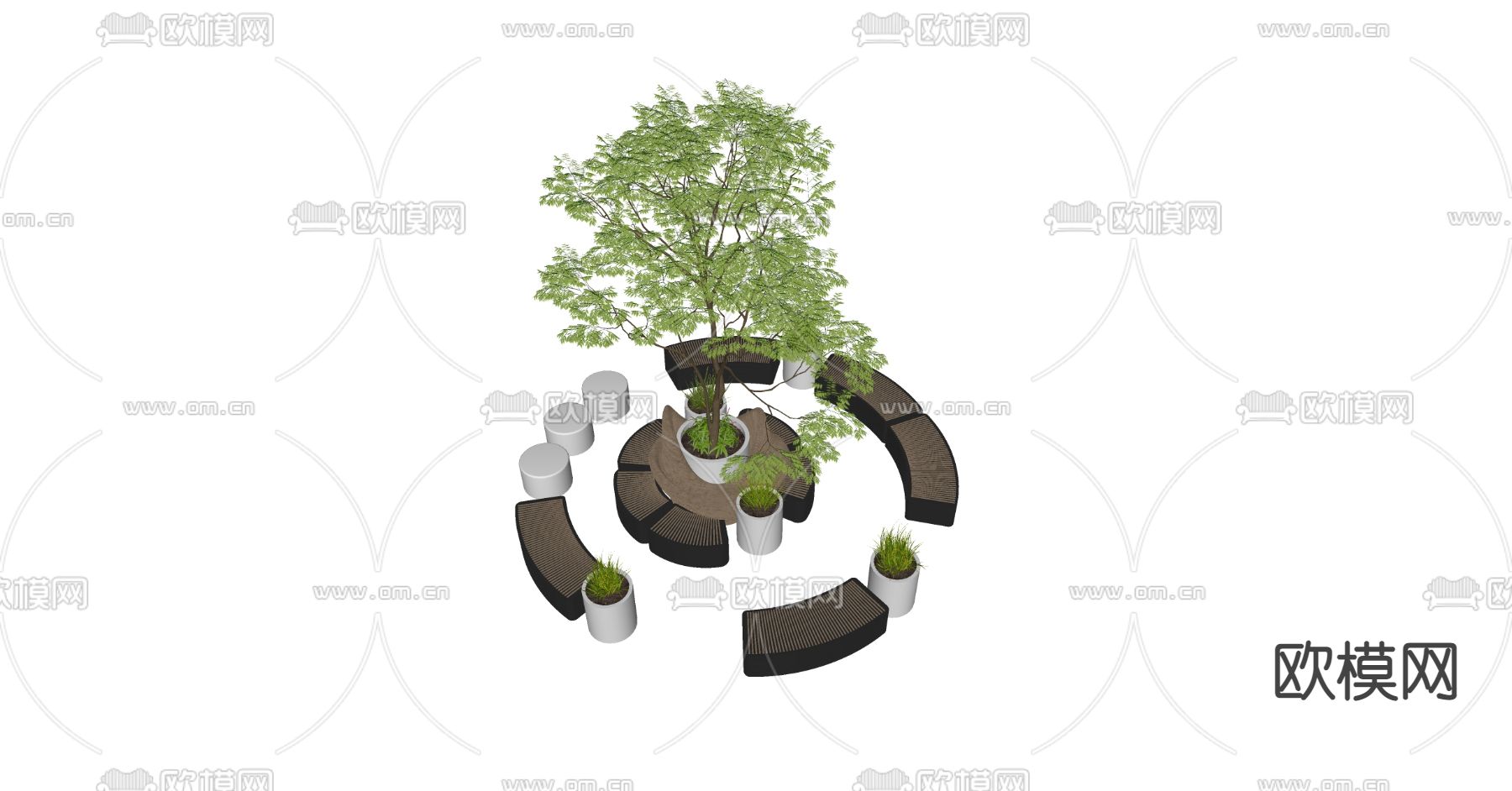 现代户外椅 树池座椅su模型下载（渲染图2）