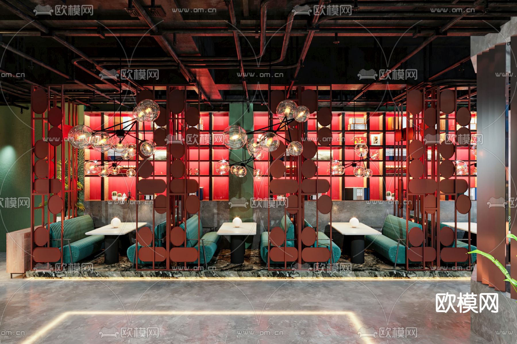 工业风网红餐厅3d模型下载（渲染图3）