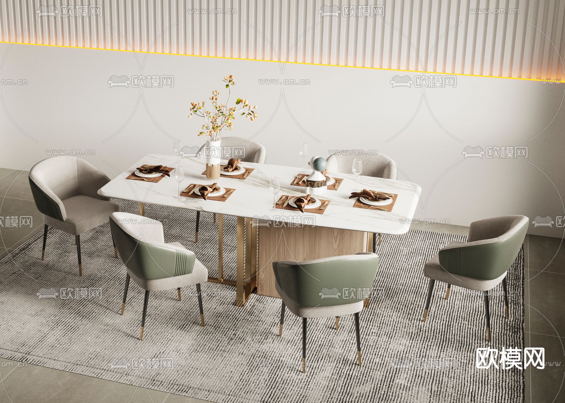 条形餐桌椅3d模型下载