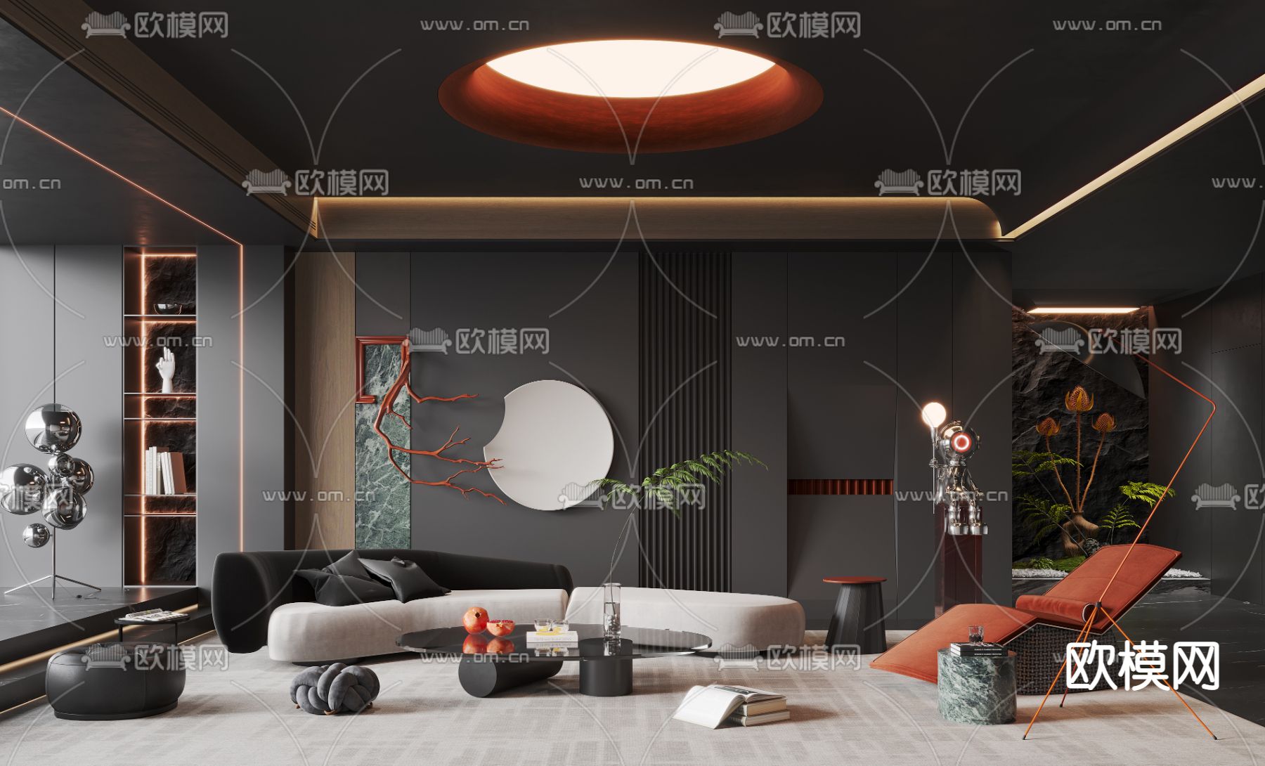 暗黑风客厅3d模型下载（渲染图1）