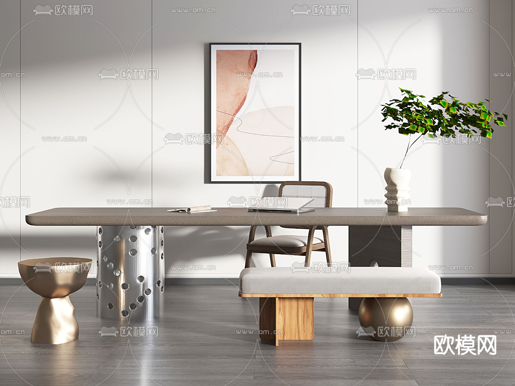 现代书桌 书台3d模型下载