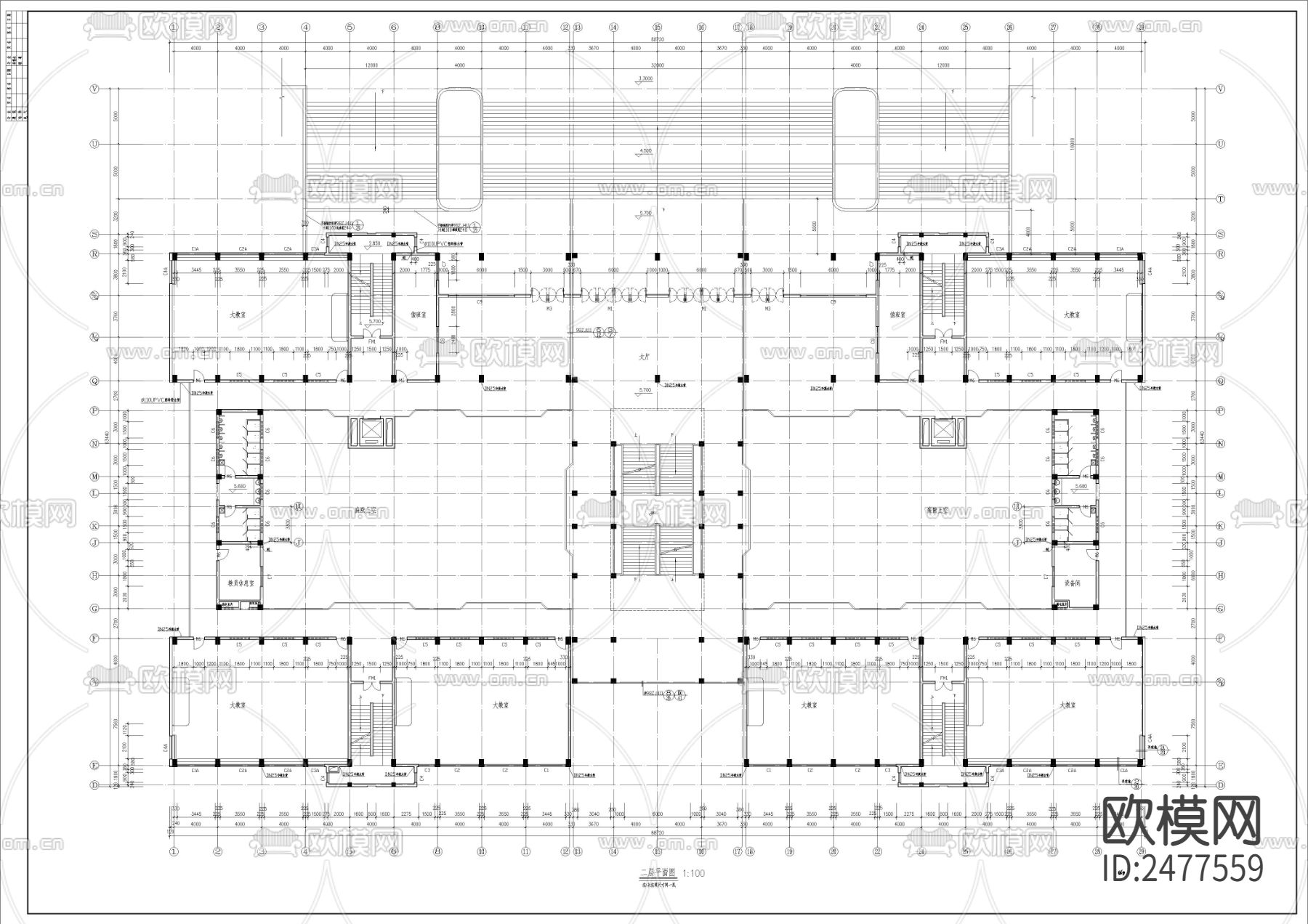 某教学楼报告厅CAD施工图下载（渲染图5）