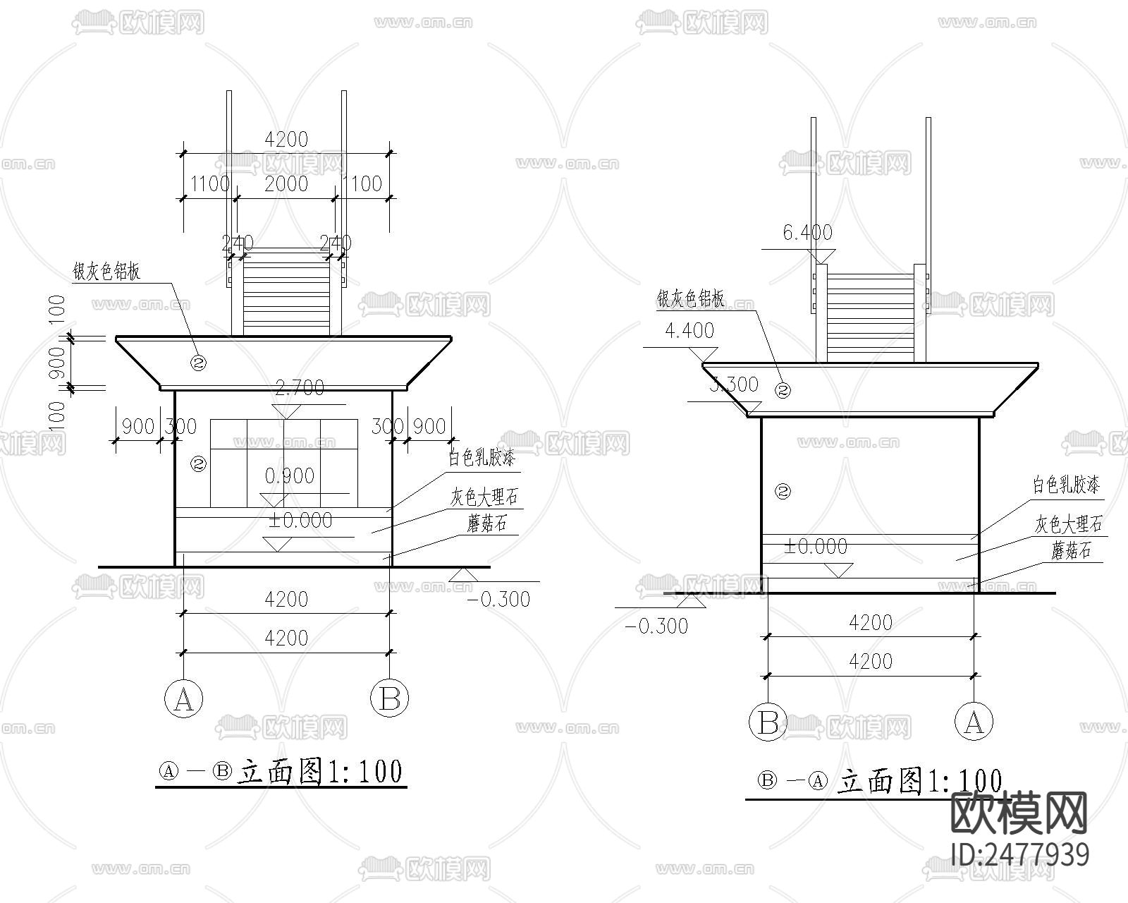 砖混结构小门卫建筑CAD施工图下载（渲染图4）