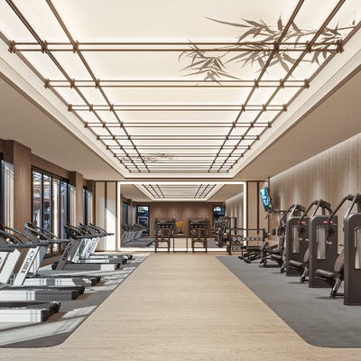  新中式健身房su模型 