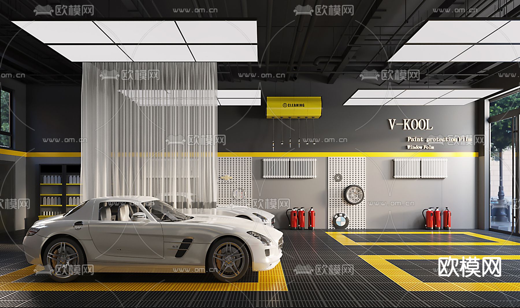 现代汽修店3D模型下载（渲染图1）