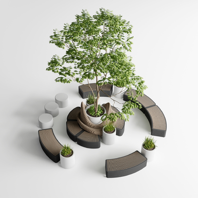  现代户外椅 树池座椅su模型 