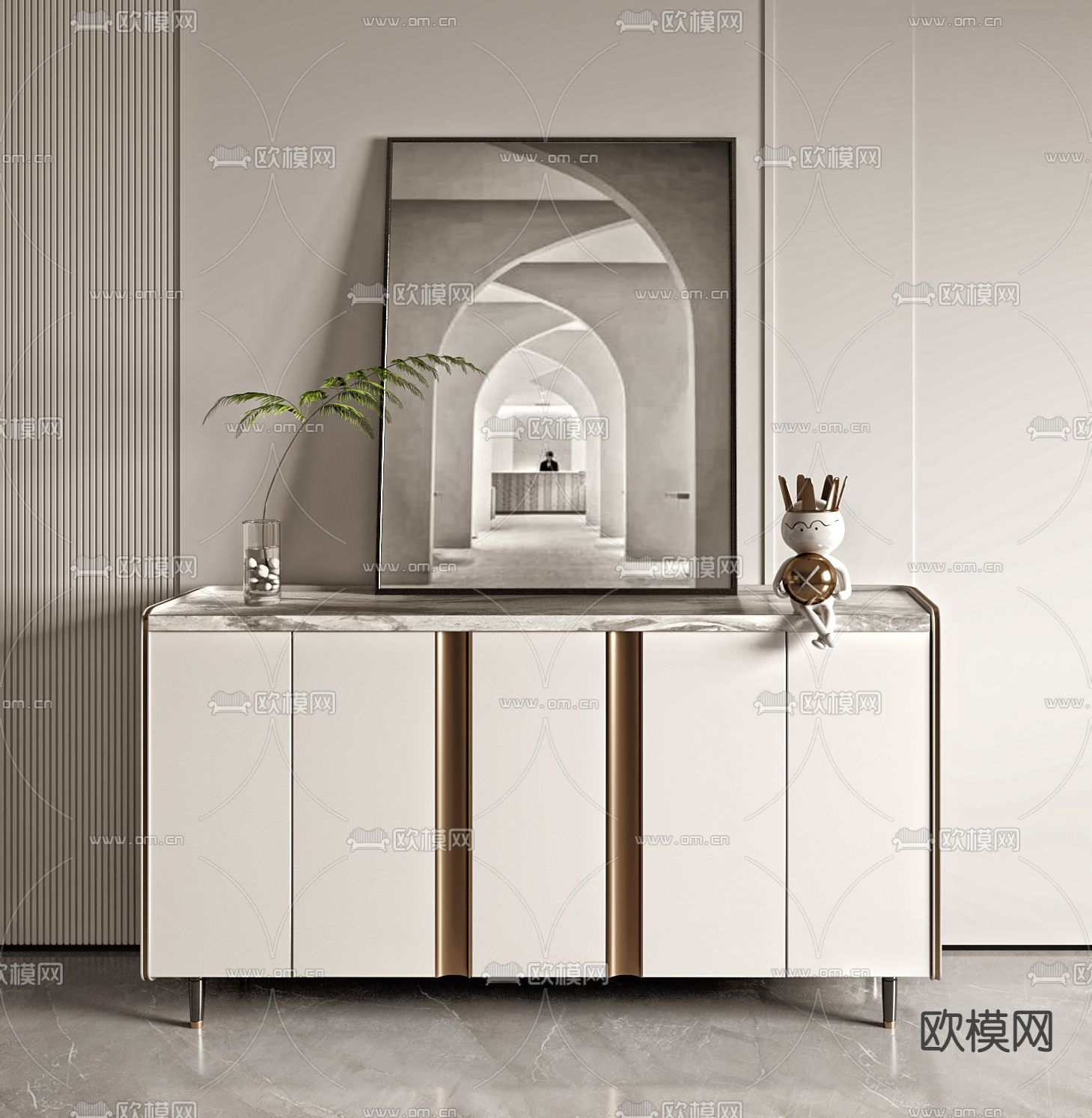 轻奢风玄关柜 边柜su模型下载（渲染图1）