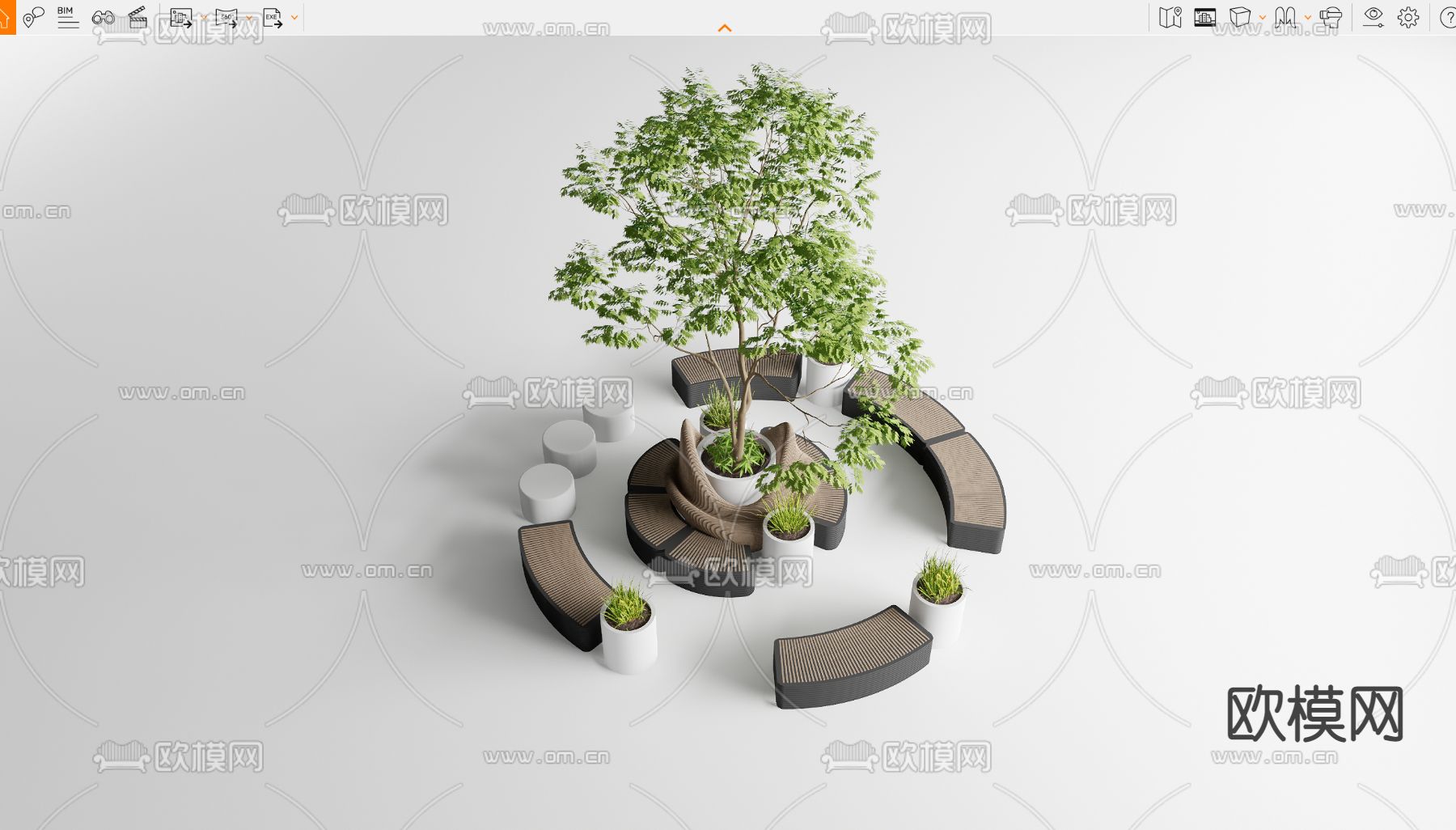 现代户外椅 树池座椅su模型下载（渲染图3）