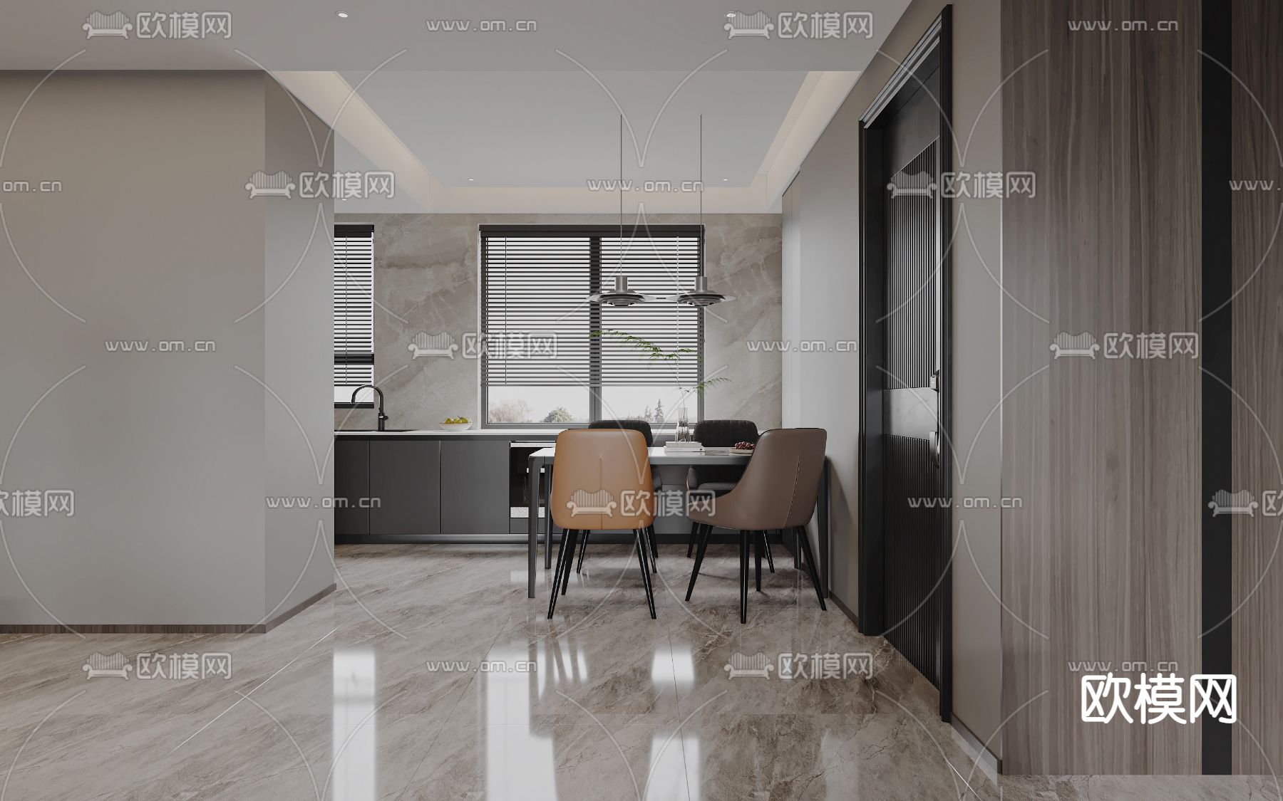 现代客餐厅3d模型下载（渲染图4）
