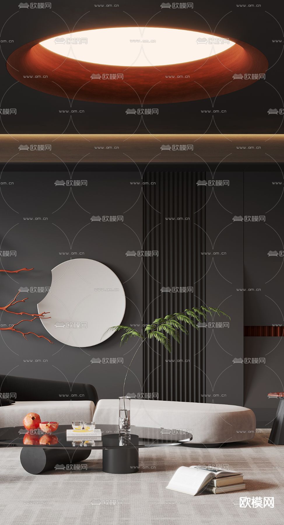 暗黑风客厅3d模型下载（渲染图4）